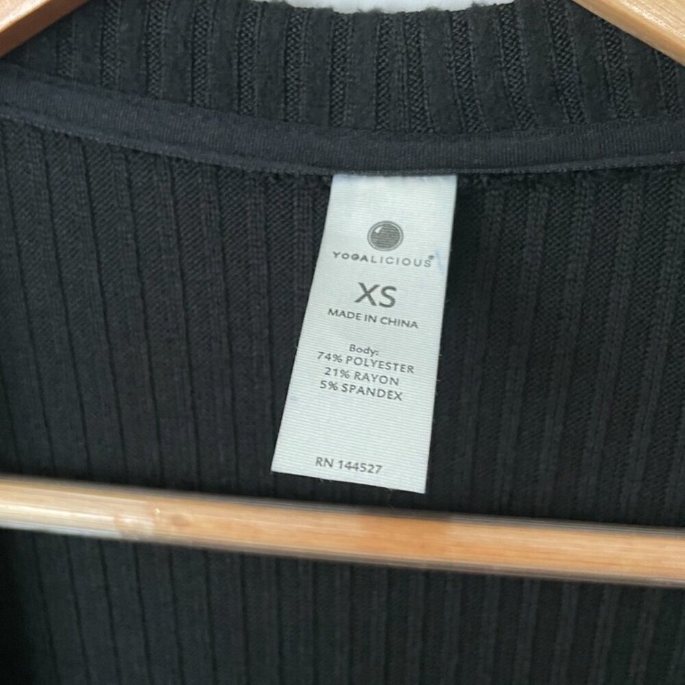 NWT YOGALICIOUS Duster Cardigan Size XS Black Long Ribbed Side Slit - Picture 12 of 12